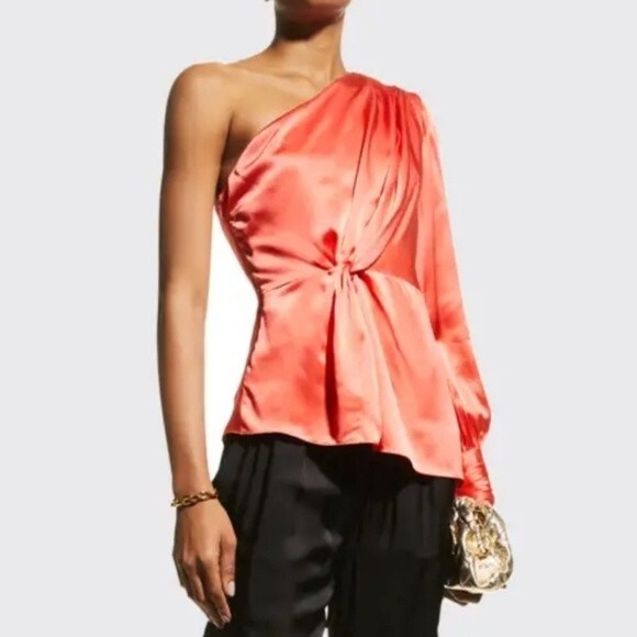 cinq a sept Tops - Cinq a Sept Coral Flowy Feminine Workcore Professional Silk Blouse Size Small
